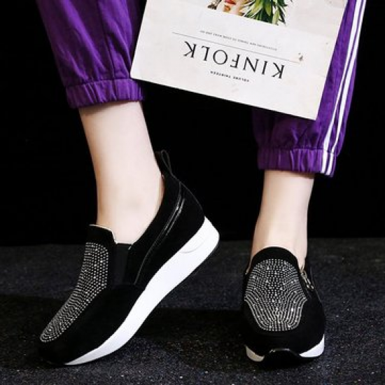 Plus Size Rhinestone Zipper Deaoration Slip Resistant Platform Slip On Shoes for Platform