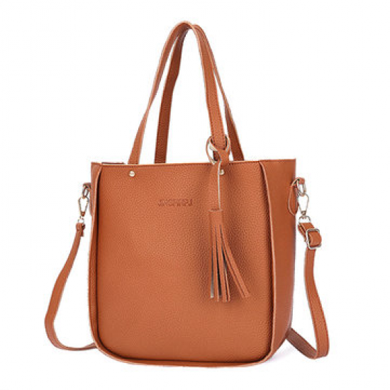4 PCS Women PU Leather Handbag Tassel Leisure Crossbody Bag Solid Shoulder Bag for Handbags