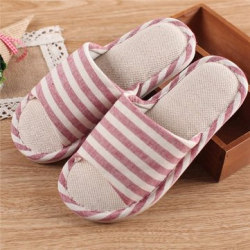 Color Macth Stripe Slip On Peep Toe Flat Home Slippers for Home Shoes