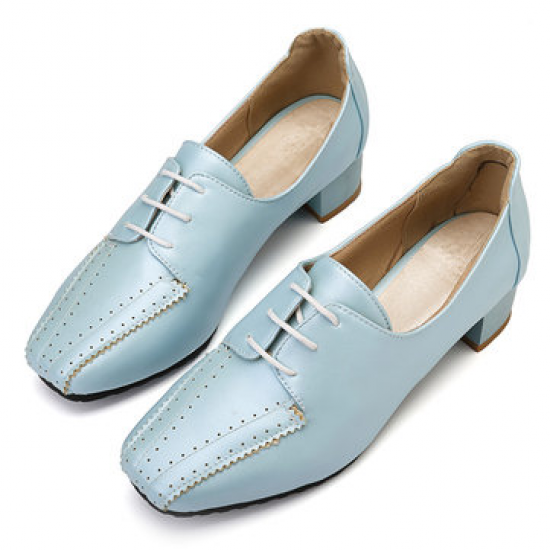 Large Size Women Loafers Square Heel Brogue Shoes for Pumps