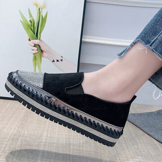 Women Rhinestone Stitching Wearable Slip On Platform Casual Flats for Platform