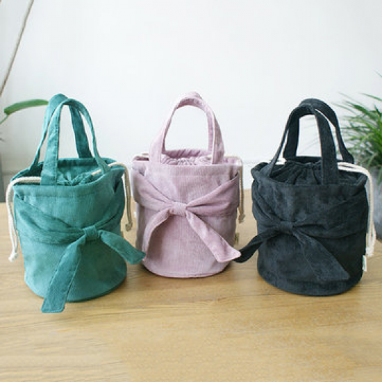 Corduroy Bowknot Bucket Bags Lunch Bags For Women for Storage Bags