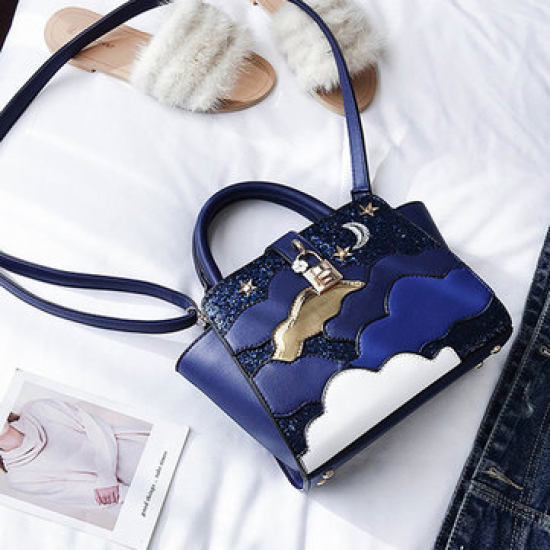 Women Sequins PU Leather Handbag Stitching Crossbody Bag for Handbags