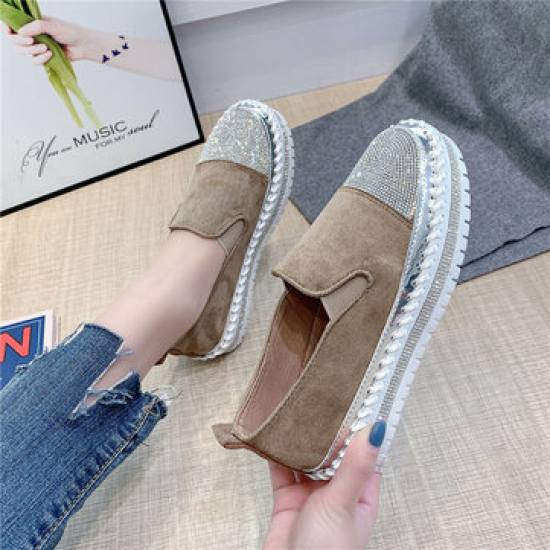 Women Rhinestone Stitching Wearable Slip On Platform Casual Flats for Platform