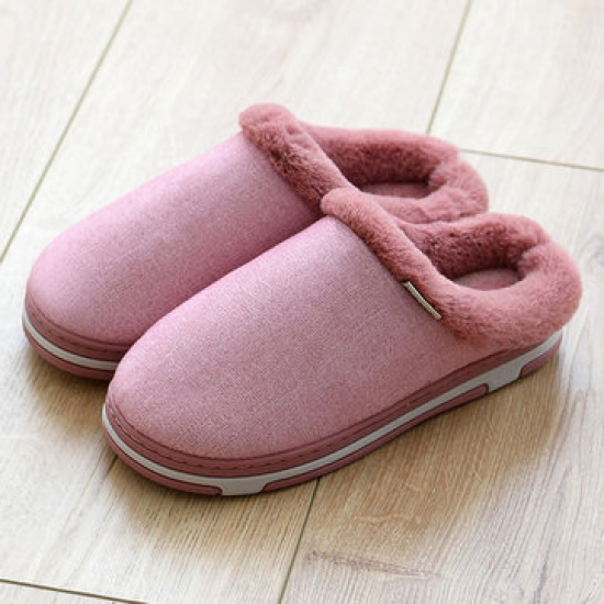 Women Comfy Warm Closed Toe Fur Lining Winter Slippers for Home Shoes