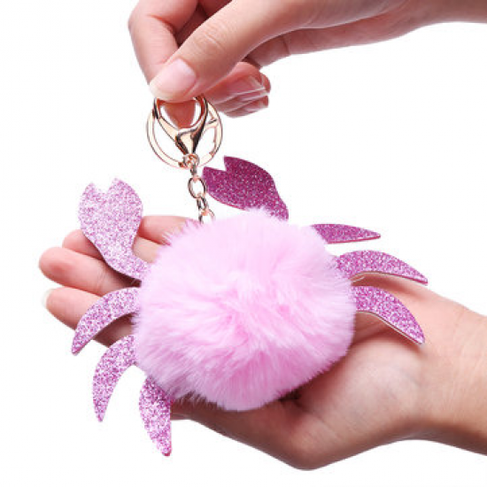 Women Faux Fur Crab Shape Bag Accessories Key Holder for Bag Accessories