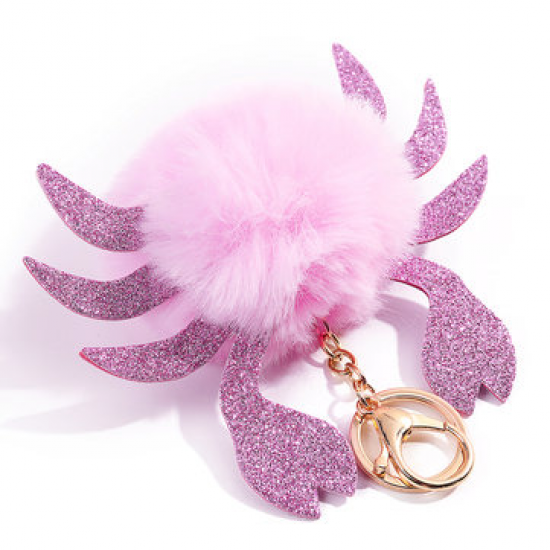 Women Faux Fur Crab Shape Bag Accessories Key Holder for Bag Accessories