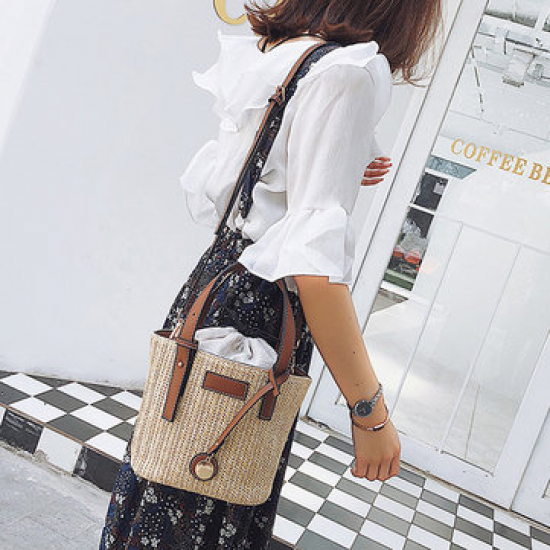 Straw Beach Bag Bucket Bag Handbag Shoulder Bag For Women for Handbags