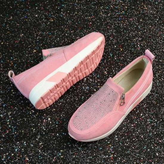 Plus Size Rhinestone Zipper Deaoration Slip Resistant Platform Slip On Shoes for Platform