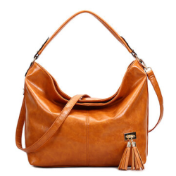 Oil Leather Tassel Women Tote Bag Casual Retro Hobos Bag for Handbags