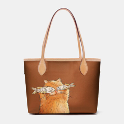Women 2 PCS Cat Pattern Tote Shoulder Bag for Handbags