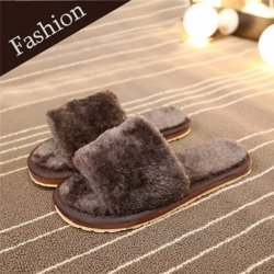 Furry Peep Toe Warm Floor Indoor Flat Slip On Slippers for Home Shoes