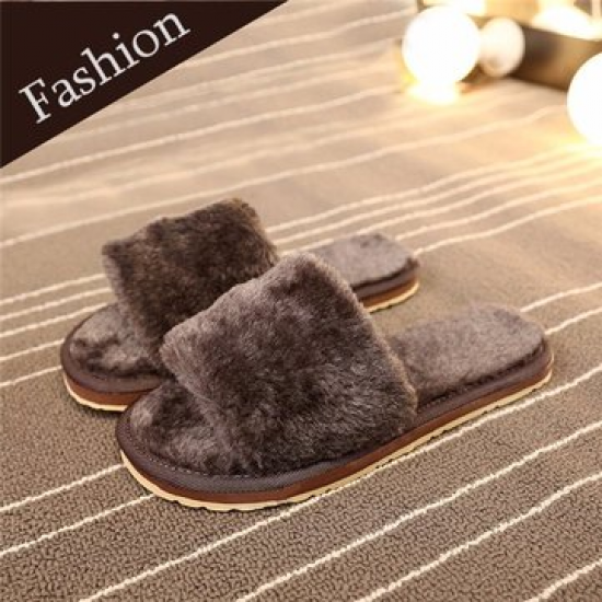 Furry Peep Toe Warm Floor Indoor Flat Slip On Slippers for Home Shoes