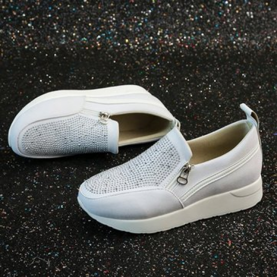 Plus Size Rhinestone Zipper Deaoration Slip Resistant Platform Slip On Shoes for Platform