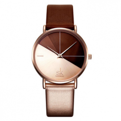 Women Fashion Quartz Watch Leather Band Irregular Clock Double Color Dial Watch for Women Watches