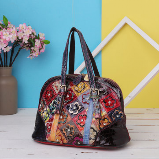 Women Floral Bohemian Genuine Leather Handbags Shell Large Capacity Crossbody Bags for Handbags