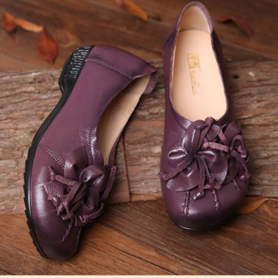SOCOFY Flower Tassel Soft Leather Slip On Flat Casual Vintage Shoes for Flat & Loafers