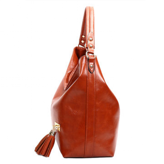 Oil Leather Tassel Women Tote Bag Casual Retro Hobos Bag for Handbags
