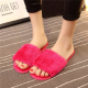 Furry Peep Toe Warm Floor Indoor Flat Slip On Slippers for Home Shoes